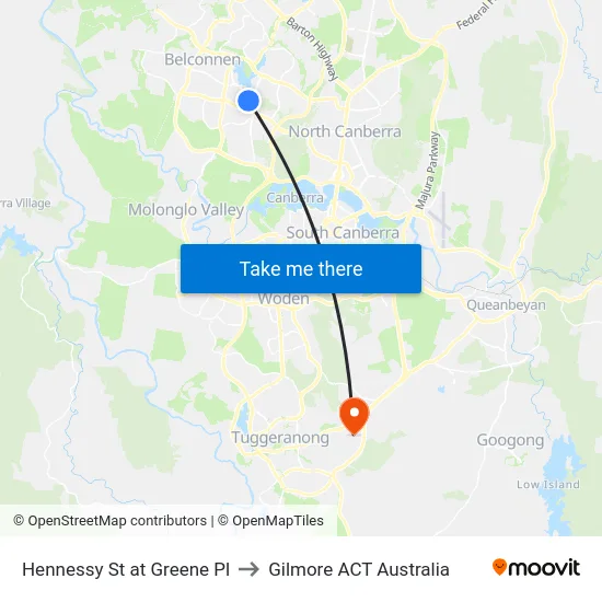 Hennessy St at Greene Pl to Gilmore ACT Australia map