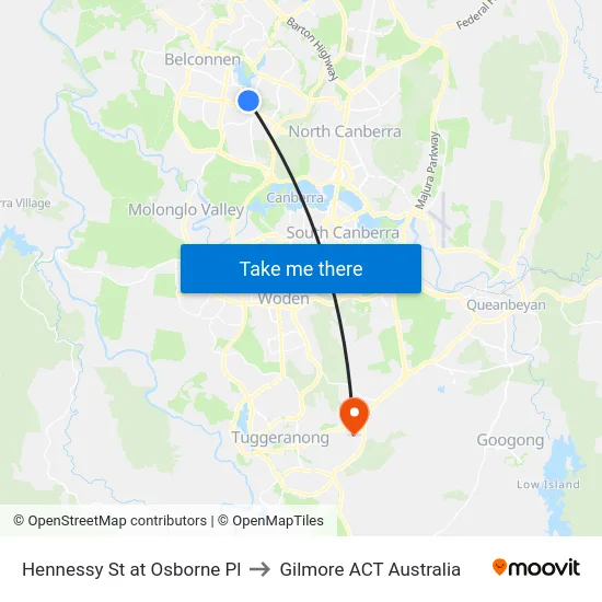 Hennessy St at Osborne Pl to Gilmore ACT Australia map