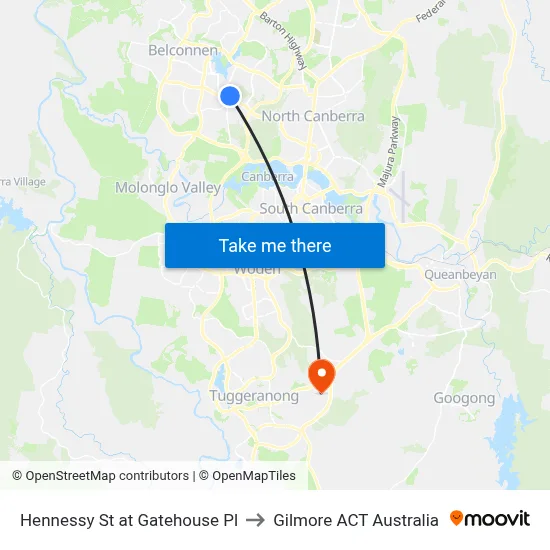 Hennessy St at Gatehouse Pl to Gilmore ACT Australia map