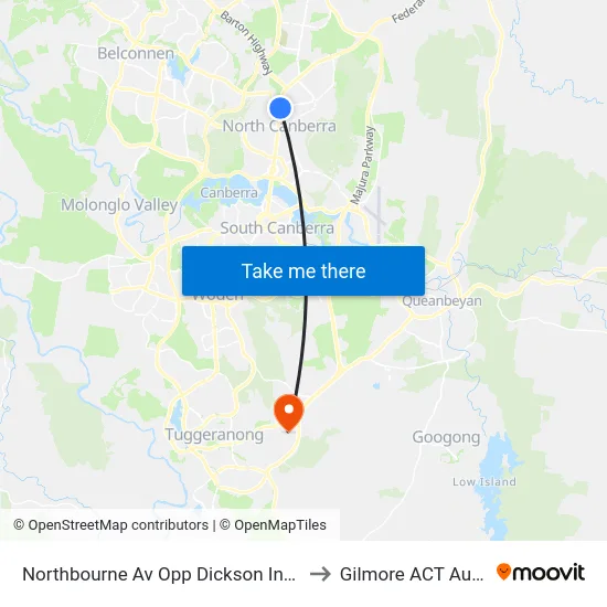 Northbourne Av Opp Dickson Interchange to Gilmore ACT Australia map