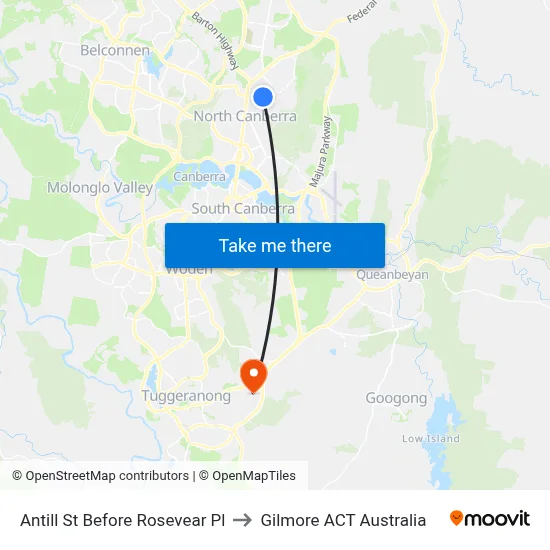 Antill St Before Rosevear Pl to Gilmore ACT Australia map