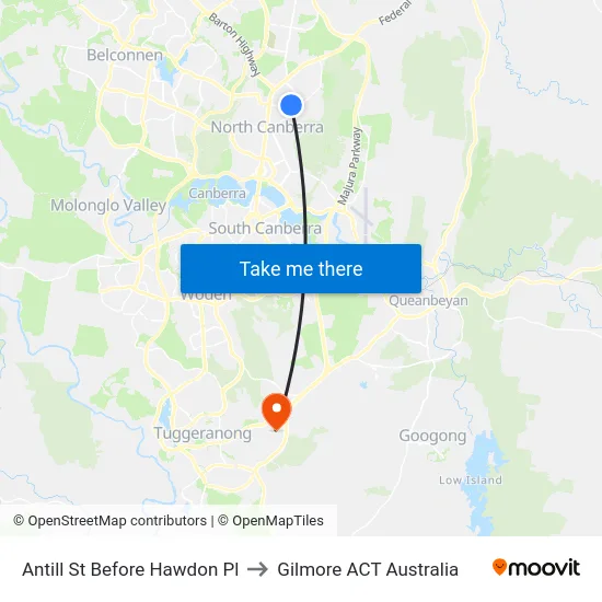 Antill St Before Hawdon Pl to Gilmore ACT Australia map