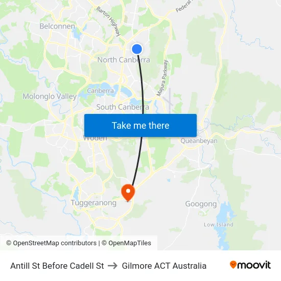 Antill St Before Cadell St to Gilmore ACT Australia map