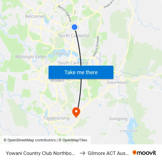 Yowani Country Club Northbourne Av to Gilmore ACT Australia map