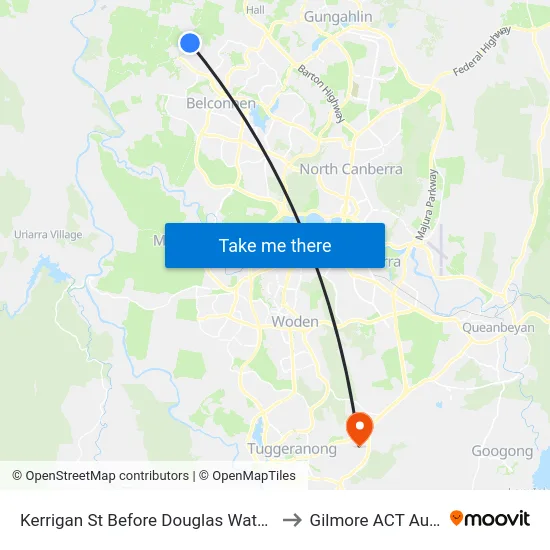 Kerrigan St Before Douglas Waterhouse Dr to Gilmore ACT Australia map