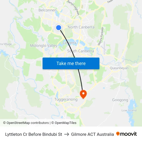 Lyttleton Cr Before Bindubi St to Gilmore ACT Australia map