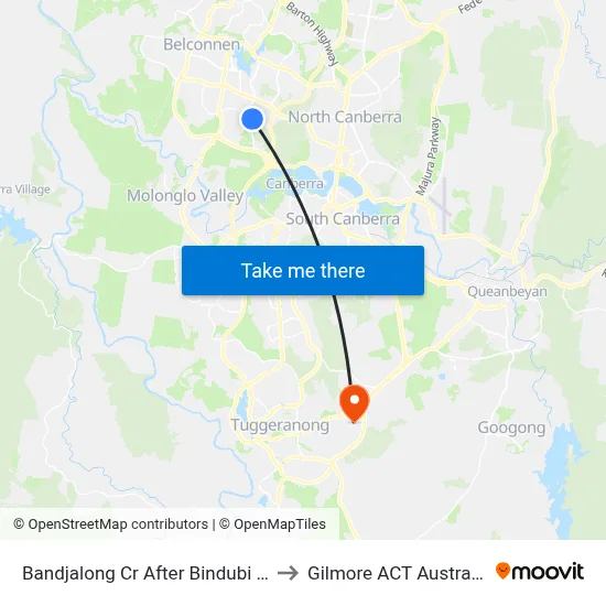 Bandjalong Cr After Bindubi St to Gilmore ACT Australia map
