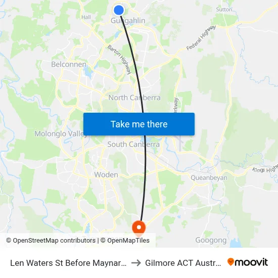 Len Waters St Before Maynard St to Gilmore ACT Australia map