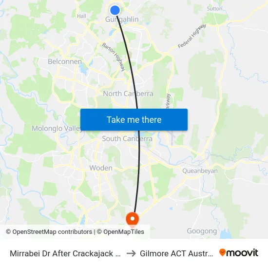 Mirrabei Dr After Crackajack Way to Gilmore ACT Australia map