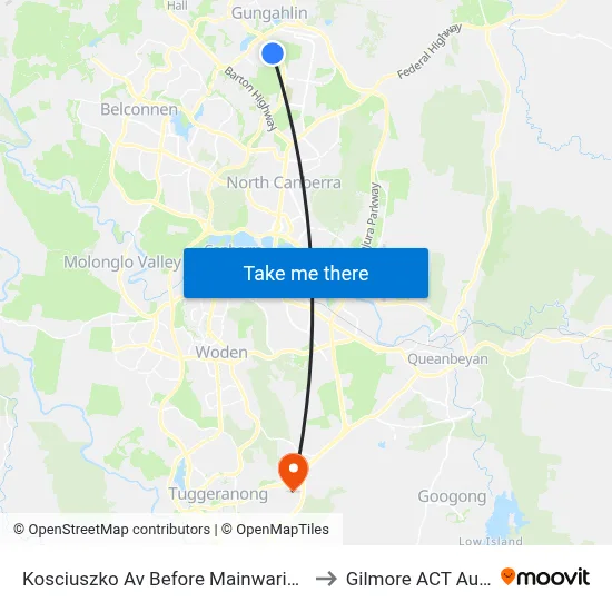 Kosciuszko Av Before Mainwaring Rich Cct to Gilmore ACT Australia map