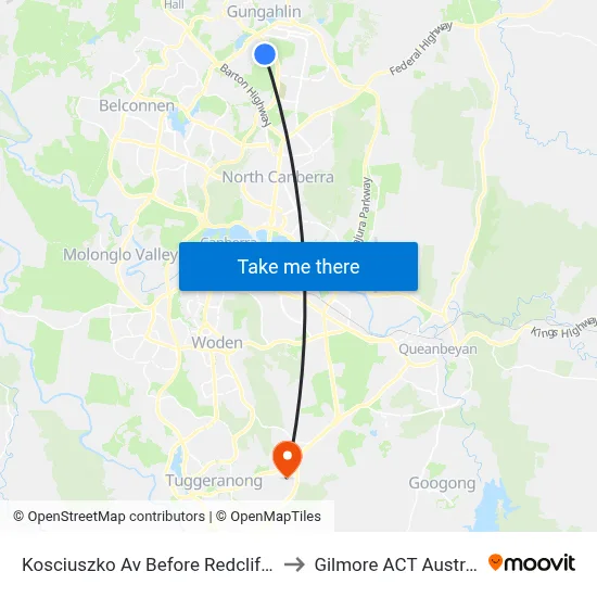 Kosciuszko Av Before Redcliffe St to Gilmore ACT Australia map