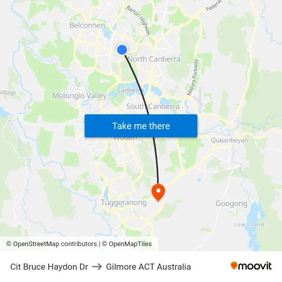 Cit Bruce Haydon Dr to Gilmore ACT Australia map
