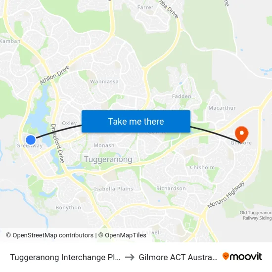 Tuggeranong Interchange Plt 5 to Gilmore ACT Australia map