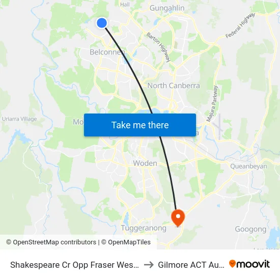 Shakespeare Cr Opp Fraser West Terminus to Gilmore ACT Australia map