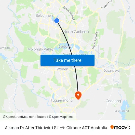 Aikman Dr After Thirriwirri St to Gilmore ACT Australia map