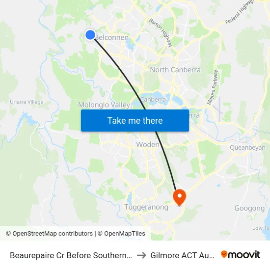 Beaurepaire Cr Before Southern Cross Dr to Gilmore ACT Australia map