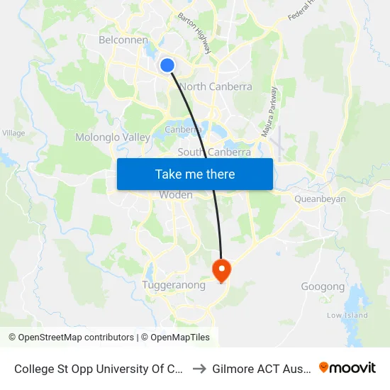College St Opp University Of Canberra to Gilmore ACT Australia map