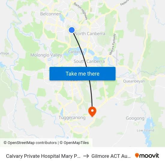 Calvary Private Hospital Mary Potter Cct to Gilmore ACT Australia map