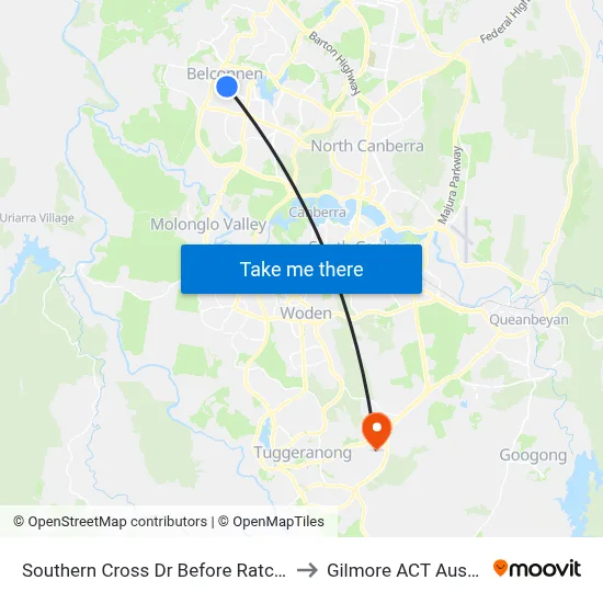 Southern Cross Dr Before Ratcliffe Cr to Gilmore ACT Australia map
