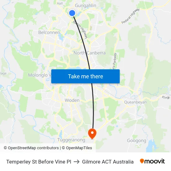 Temperley St Before Vine Pl to Gilmore ACT Australia map