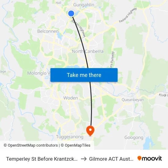 Temperley St Before Krantzcke Cct to Gilmore ACT Australia map