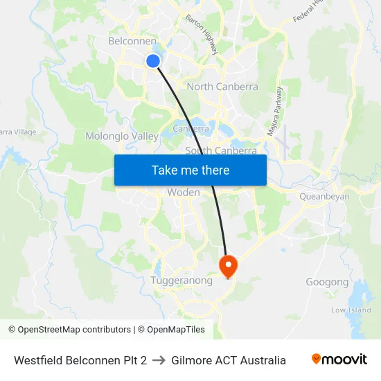 Westfield Belconnen Plt 2 to Gilmore ACT Australia map