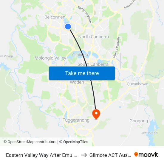 Eastern Valley Way After Emu Bank Dr to Gilmore ACT Australia map