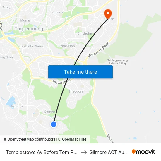Templestowe Av Before Tom Roberts Av to Gilmore ACT Australia map