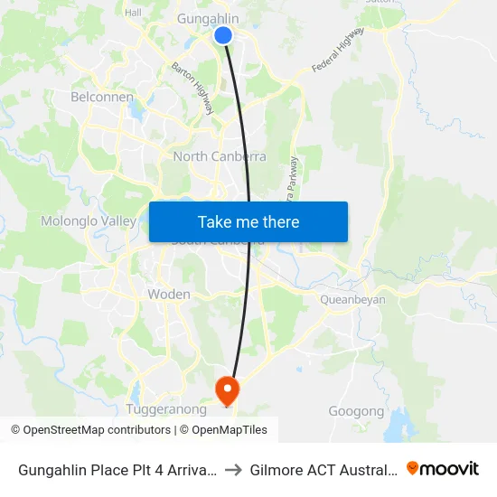 Gungahlin Place Plt 4 Arrivals to Gilmore ACT Australia map