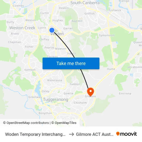 Woden Temporary Interchange Plt 6 to Gilmore ACT Australia map