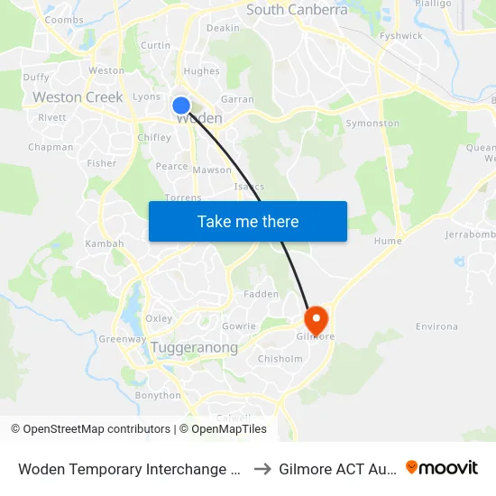 Woden Temporary Interchange Plt 6 Arrive to Gilmore ACT Australia map