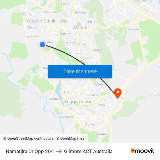 Namatjira Dr Opp 204 to Gilmore ACT Australia map