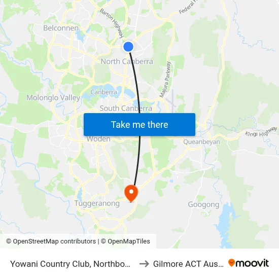 Yowani Country Club, Northbourne Ave to Gilmore ACT Australia map