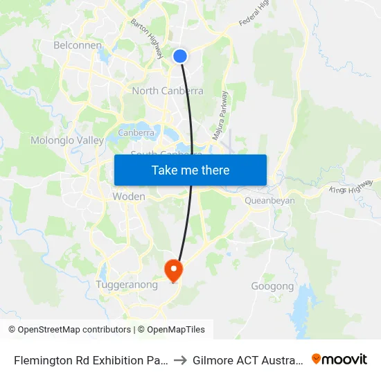 Flemington Rd Exhibition Park to Gilmore ACT Australia map