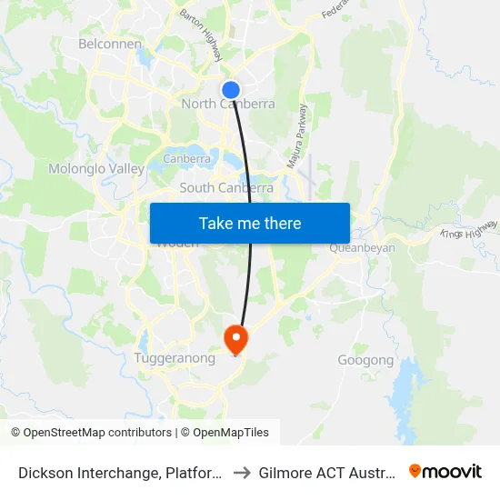 Dickson Interchange, Platform 2 to Gilmore ACT Australia map