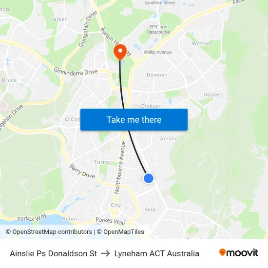 Ainslie Ps Donaldson St to Lyneham ACT Australia map