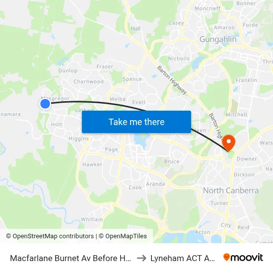 Macfarlane Burnet Av Before Hollows Cct to Lyneham ACT Australia map