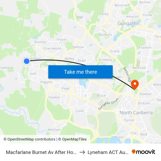 Macfarlane Burnet Av After Hollows Cct to Lyneham ACT Australia map