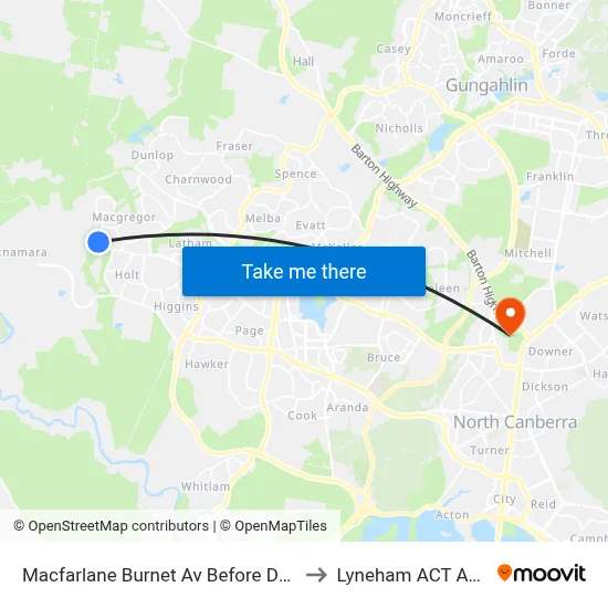 Macfarlane Burnet Av Before De Gruchy Pl to Lyneham ACT Australia map