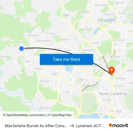 Macfarlane Burnet Av After Constance Stone St to Lyneham ACT Australia map