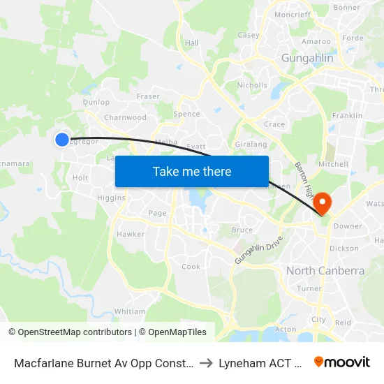 Macfarlane Burnet Av Opp Constance Stone St to Lyneham ACT Australia map