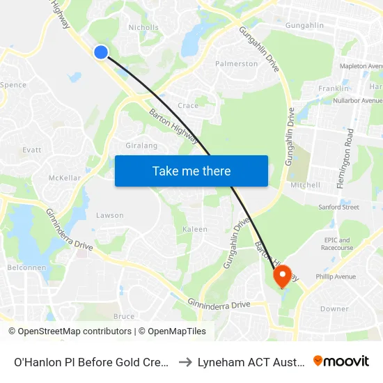 O'Hanlon Pl Before Gold Creek Rd to Lyneham ACT Australia map