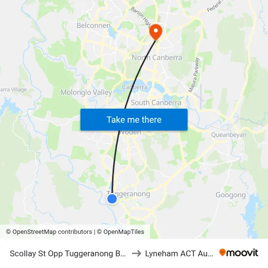 Scollay St Opp Tuggeranong Bus Depot to Lyneham ACT Australia map