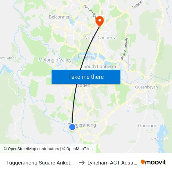 Tuggeranong Square Anketell St to Lyneham ACT Australia map