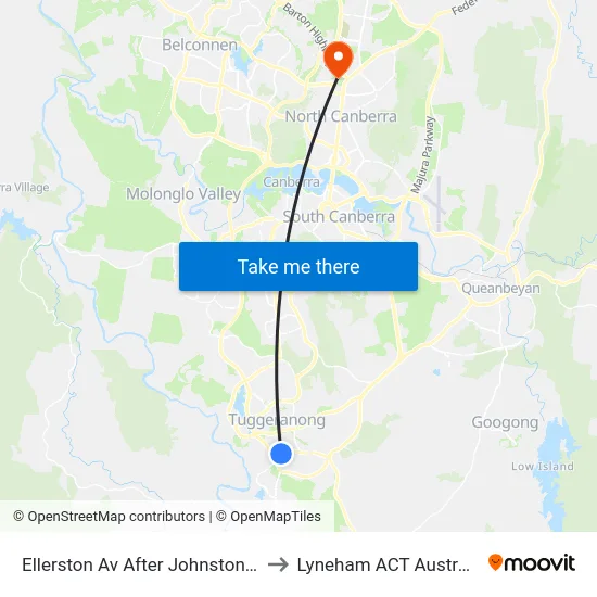 Ellerston Av After Johnston Dr to Lyneham ACT Australia map