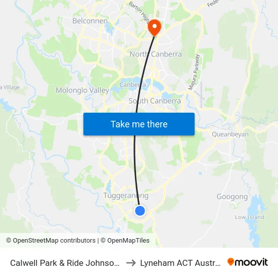 Calwell Park & Ride Johnson Dr to Lyneham ACT Australia map