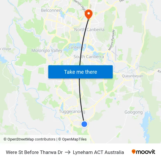 Were St Before Tharwa Dr to Lyneham ACT Australia map