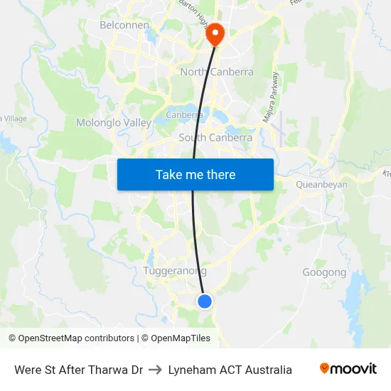 Were St After Tharwa Dr to Lyneham ACT Australia map