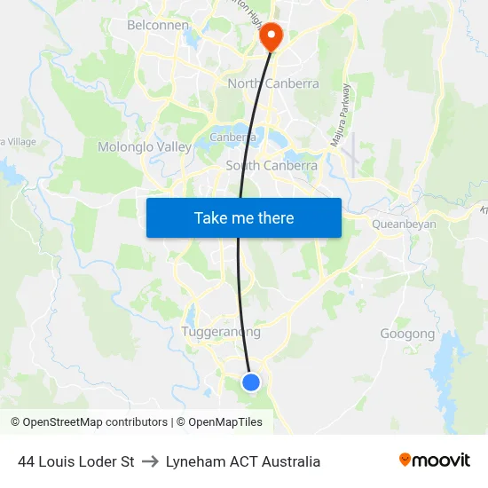 44 Louis Loder St to Lyneham ACT Australia map