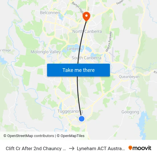 Clift Cr After 2nd Chauncy Cr to Lyneham ACT Australia map